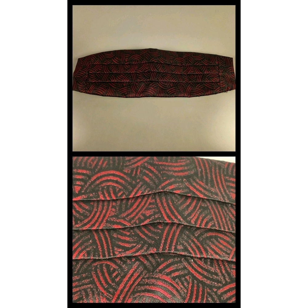 Black & Red 4-Pleated Polyester Cummerbund Adjustable Formal Sash‎